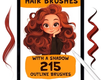 Procreate用ヘアブラシ。2色アニメヘアブラシ。アウトラインアニメ