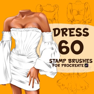 60 Kleiderstempelpinsel für Procreate, Procreate-Stempel, Procreate-Pinsel, Procreate-Kleidung, Procreate-Frauenkleidung, digitale Pinsel