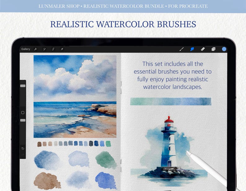 Realistic Watercolor Brushes for Procreate App. Wet Brushes, Watercolor ...