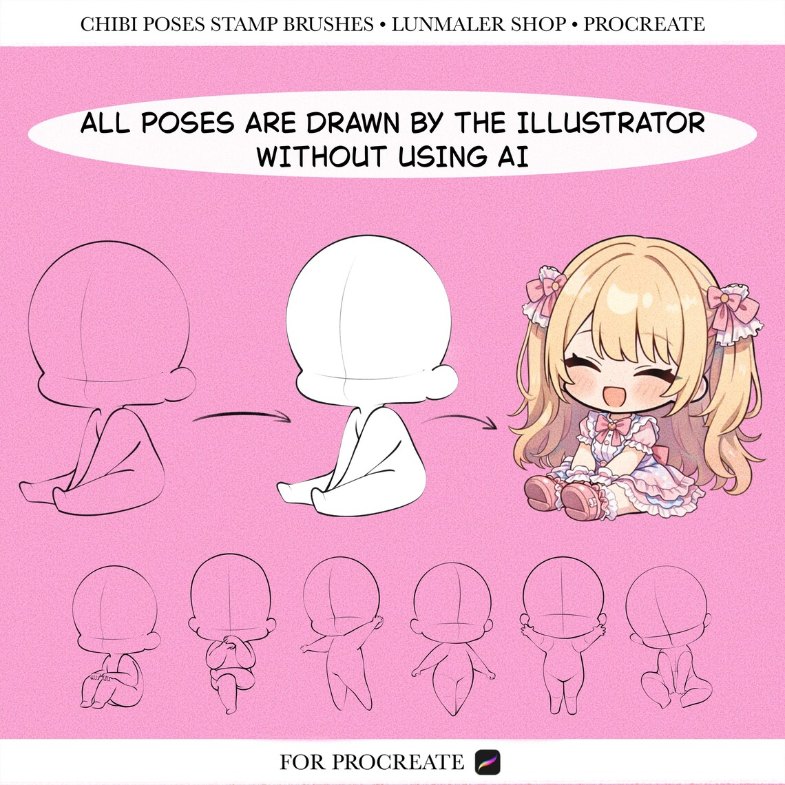 100 Chibi Poses Stamp Brushes for Procreate App. Anime Chibi Poses ...