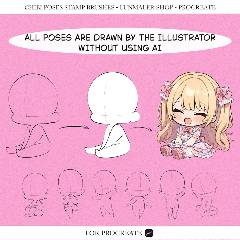 100 Chibi Poses Stamp Brushes for Procreate App. Anime Chibi Poses ...
