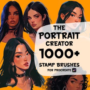 1000+ Portrait Stamp Brushes for Procreate: Hair, Face. Procreate anime women portrait creator. Eyebrows, eyes, nose, lips stamps. Character