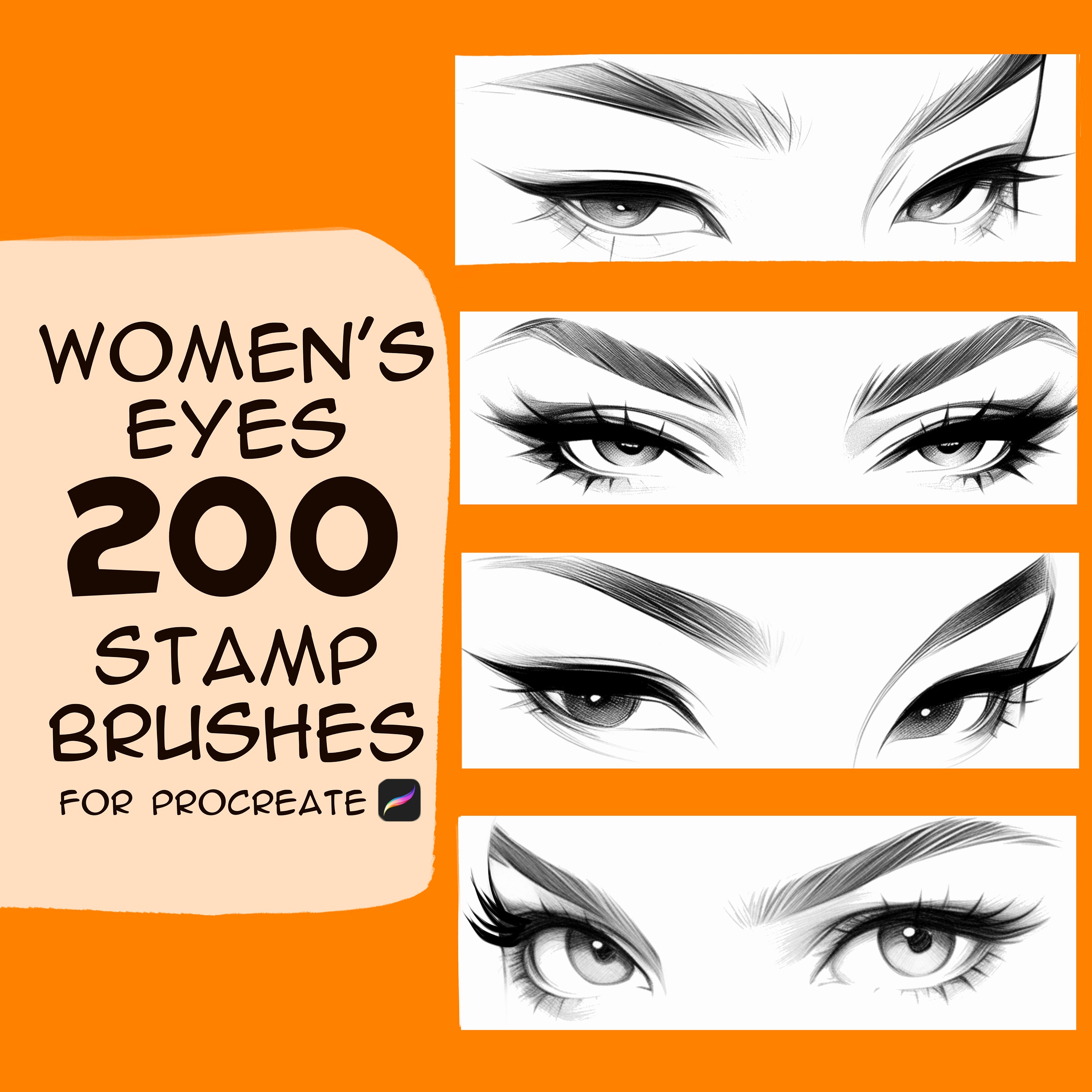 200 Women’s Eyes Procreate Stamp Brushes – Portrait & Digital Art Eye Stamps for Procreate
