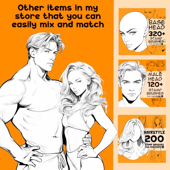 430 Female and Male bodies stamp brushes for Procreate, Procreate stamp, Procreate brushes, Procreate, Procreate body stamp brushes