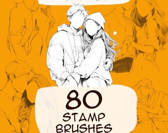 Couple Body stamp brushes for Procreate. Anime manga couple body stamp. Character design brushes. Cartoon brushes for Procreate. Male female