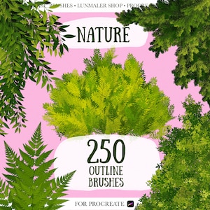 Procreate naturpenslar. Procreate skog, växt, lövverk, gräspenselstämpel. Procreate mangapensel. Procreate anime kontur naturpensel