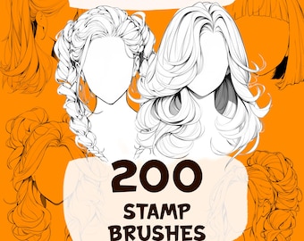 200 hairstyle stamp brushes for Procreate | Hair brushes | Hair stamp brushes | Procreate hair | Procreate hairstyle | curly hairstyle stamp
