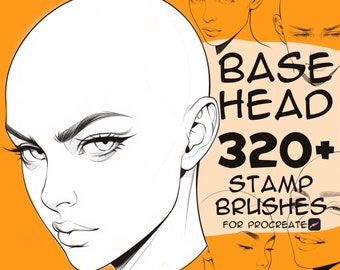 326 base head procreate stamp brushes, Procreate female head, Procreate face stamp brushes, Procreate female face stamp brushes