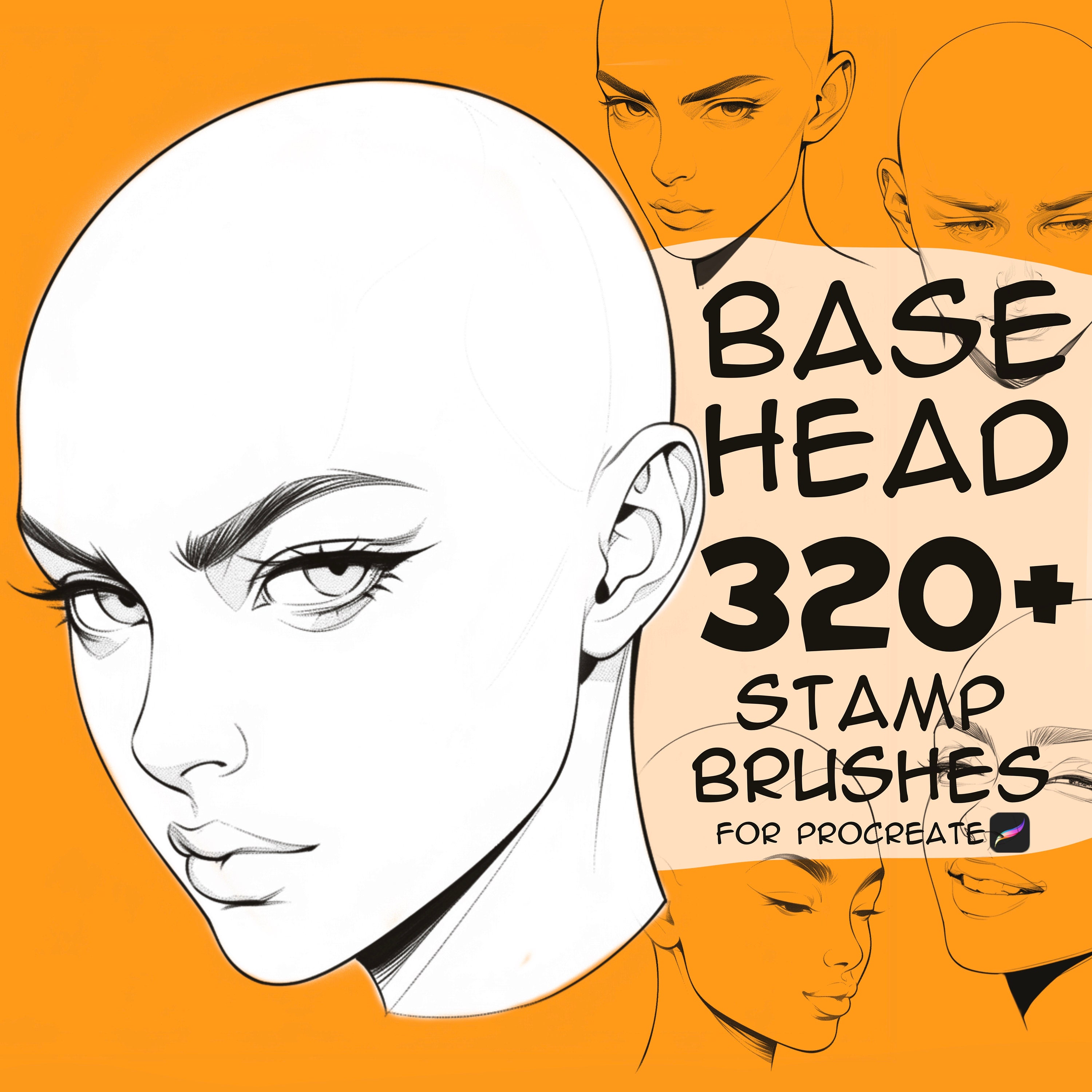 326 pinceles sello para Procreate – Cabezas femeninas, formas base del rostro y set constructor de retratos