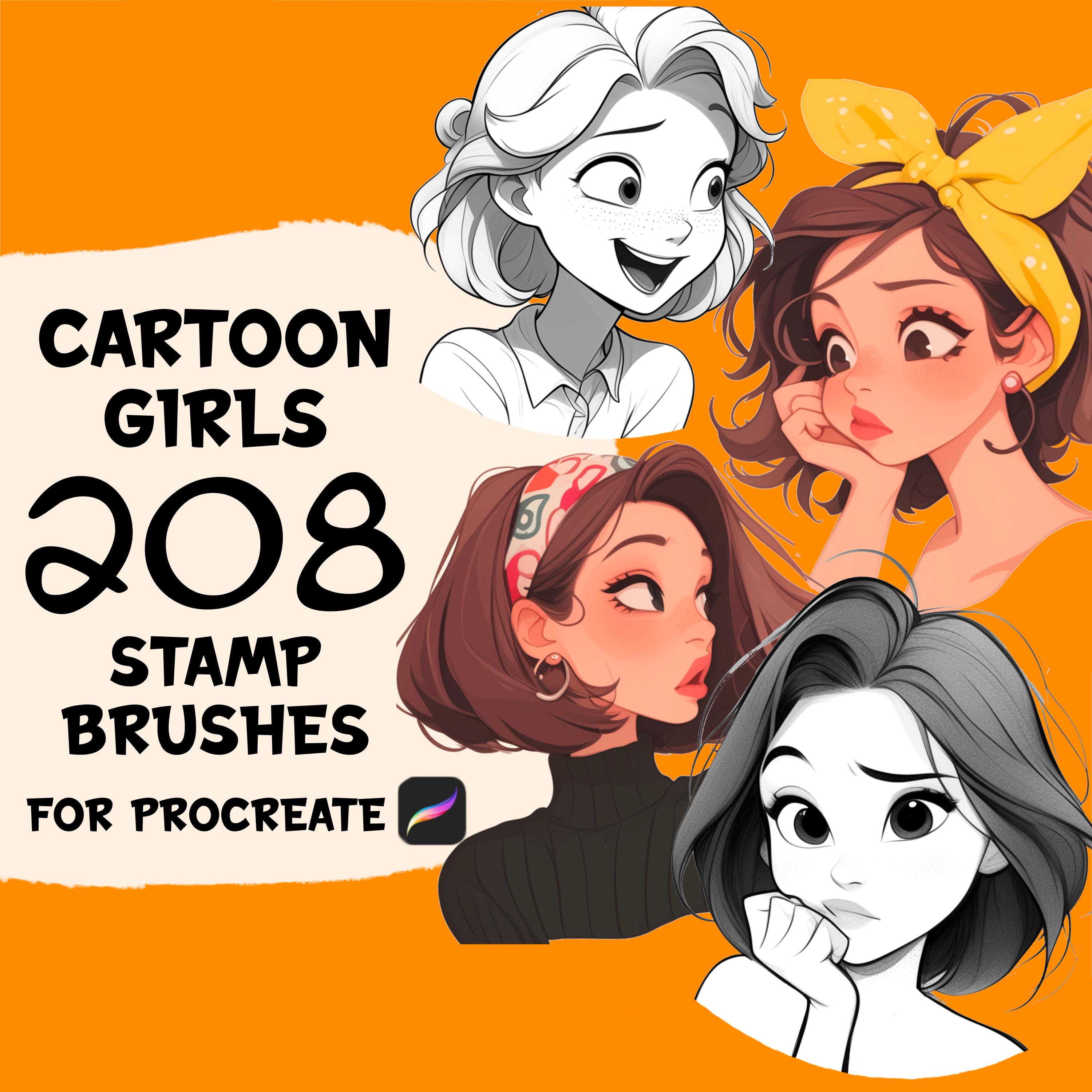 Cartoon Girls Stamp Brushes for Procreate – 208 Cute Character and Expression Stamps