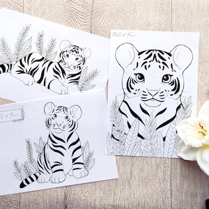 Printable Tiger Colouring Pages, wildlife inspired colouring sheets, digital download