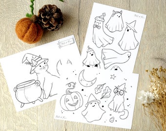Printable Halloween Colouring Pages, spooky inspired colouring sheets, digital download
