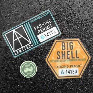 SET - Big Shell + Shadow Moses parking passes metal gear solid inspired vinyl window stickers