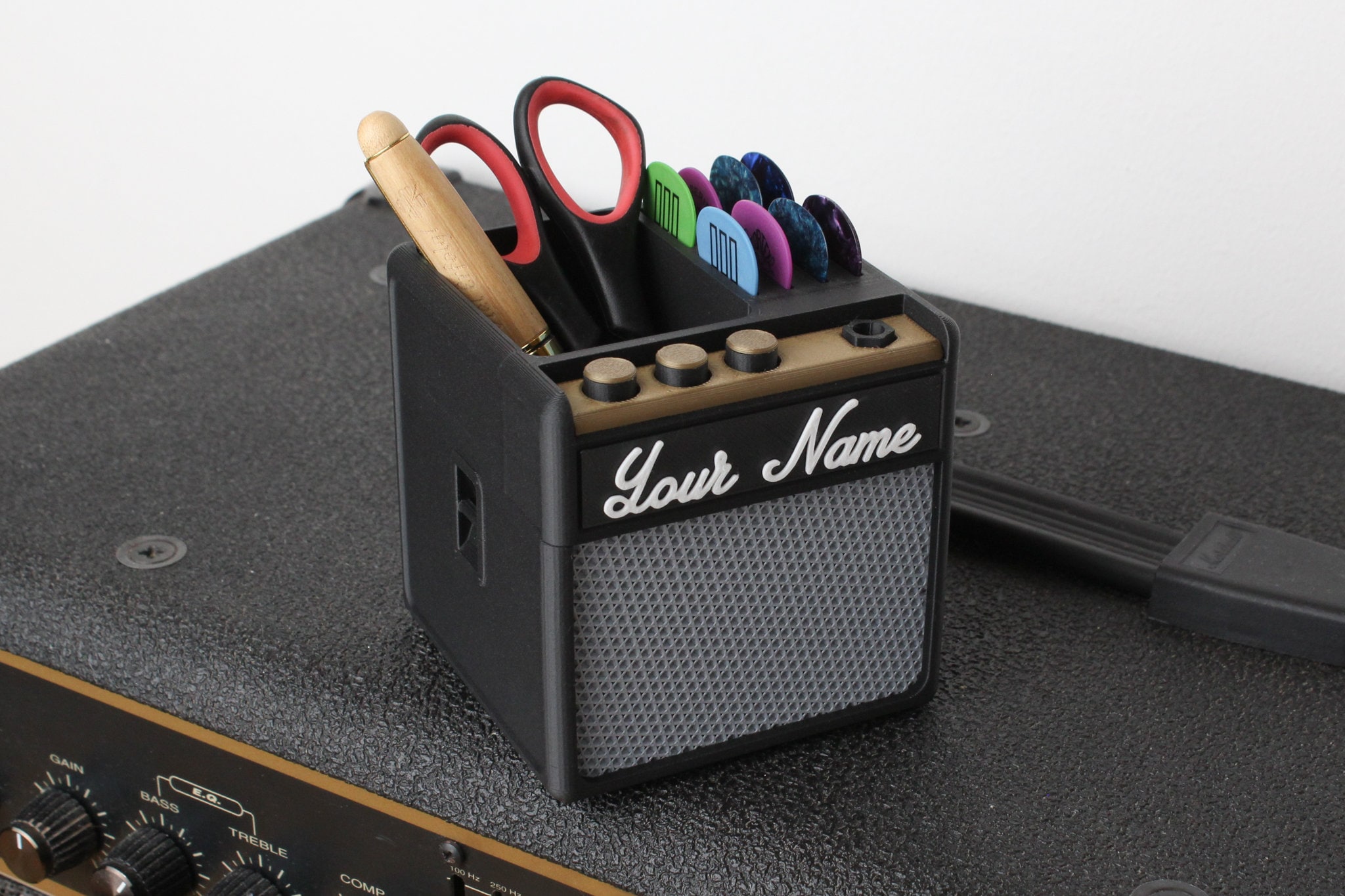 Customizable AMP • Pen Plectrum Pick Holder • Desk Organizer • Musician Guitar Player • Drummer Gift Present
