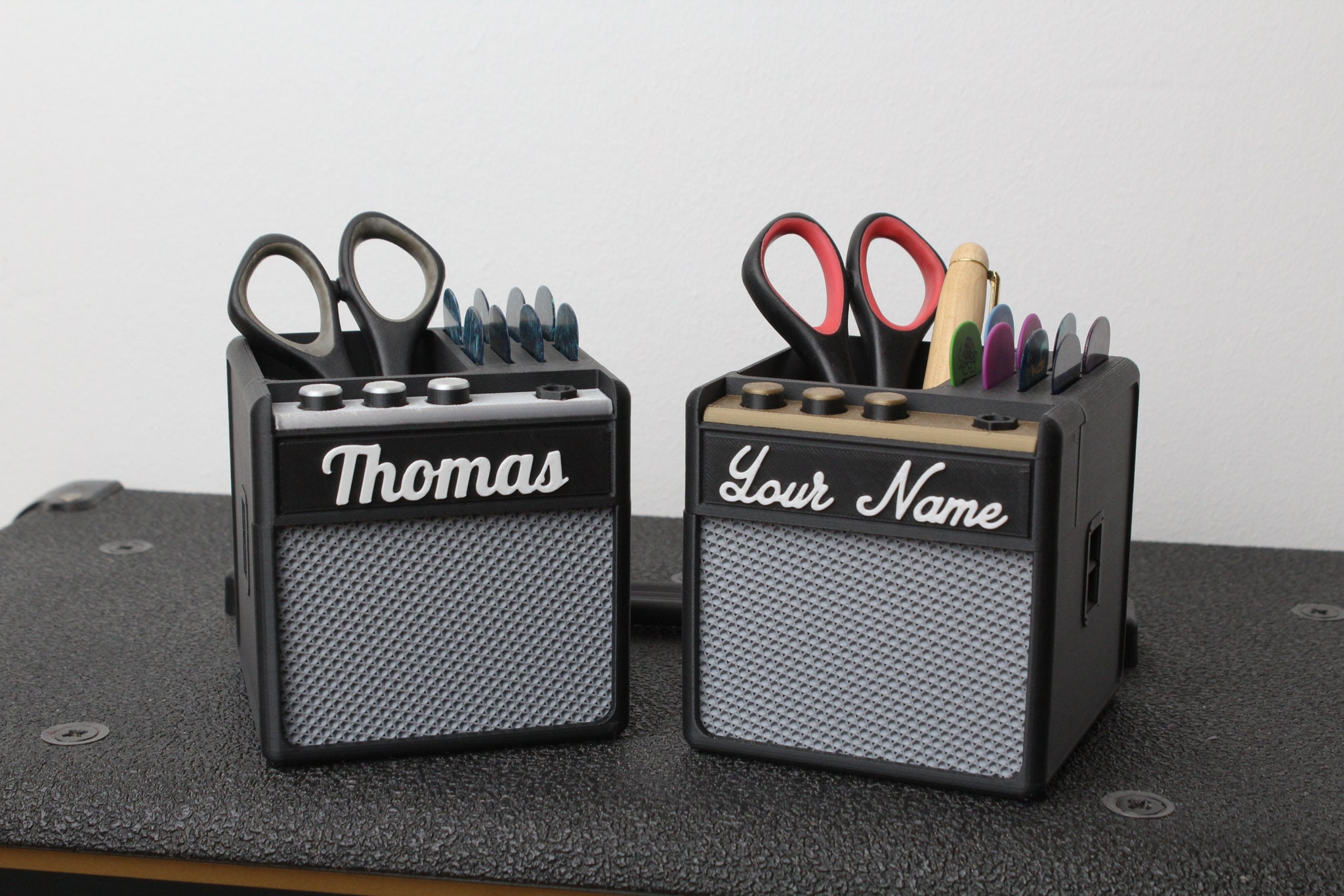 Customizable AMP • Pen Plectrum Pick Holder • Desk Organizer • Musician Guitar Player • Drummer Gift Present