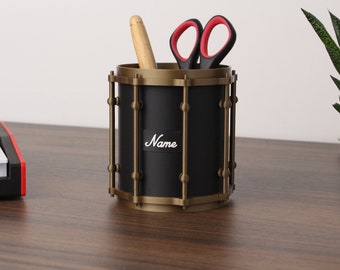 Snare Drum Pen Holder • Musician Desk Organizer, Silver or Gold