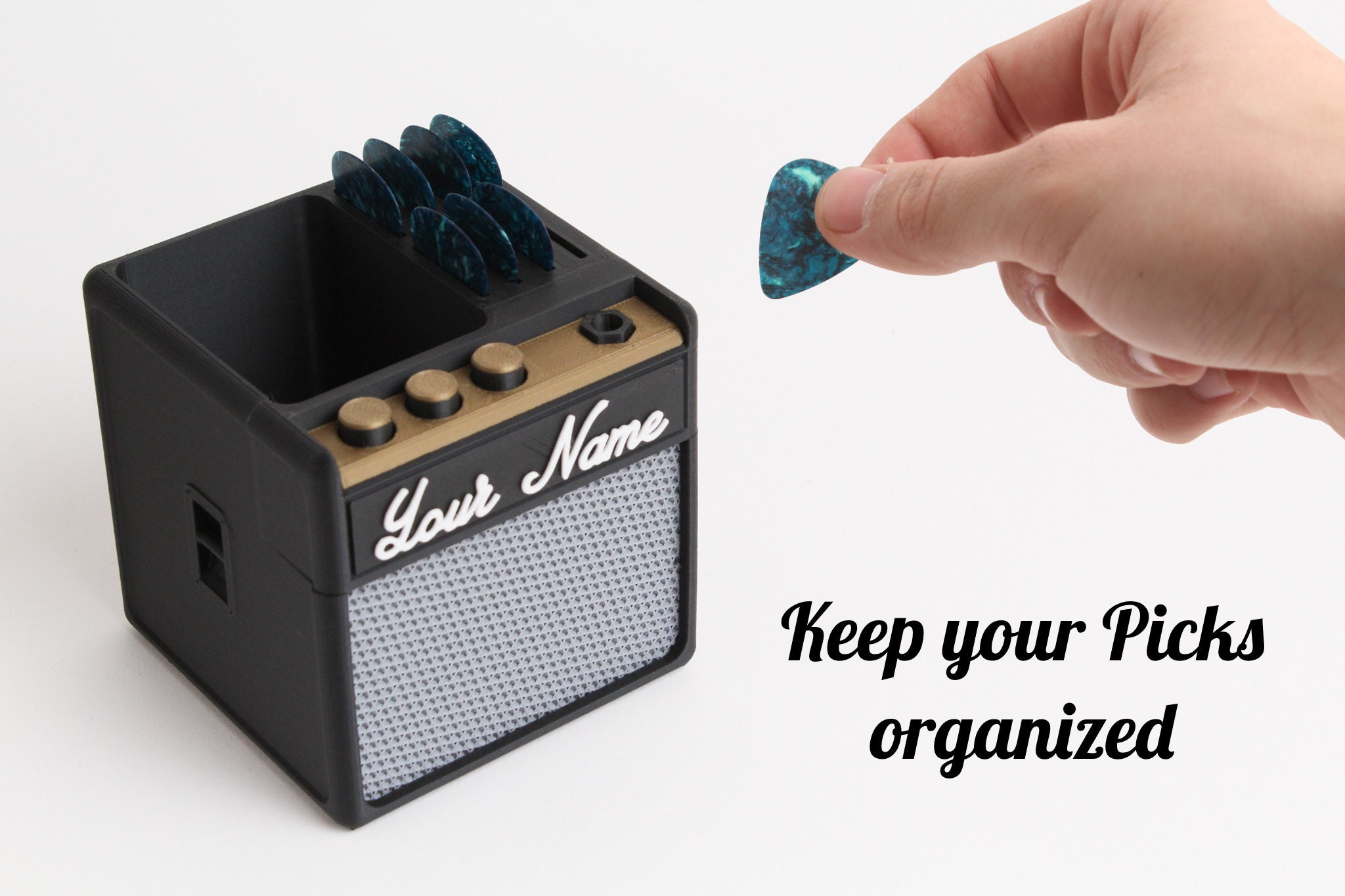 Customizable AMP • Pen Plectrum Pick Holder • Desk Organizer • Musician Guitar Player • Drummer Gift Present