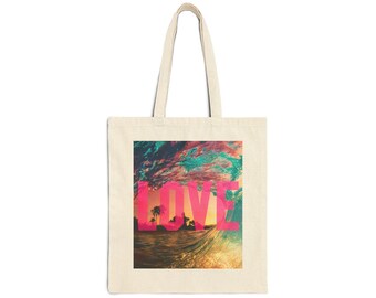 SUNSET LOVE Graphic Tote Bag | Glossy Type Canvas Tote