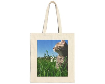 CAT LIFE Graphic Tote Bag | Glossy Type Canvas Tote