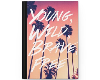 YOUNG AND WILD dagboek, mat hardcover notitieboek | Monochroom lelieblad