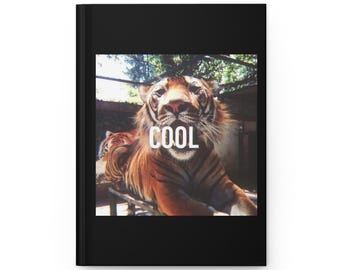Tiger Journal, Hardcover Matte Notebook, Black and White Floral Cover