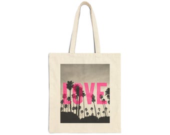PALM TREE LOVE Graphic Tote Bag | Glossy Type Canvas Tote