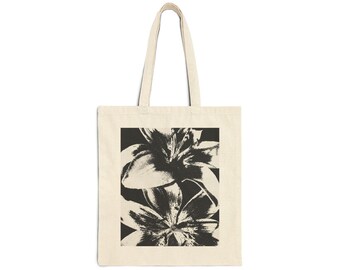 B&W FLOWER Graphic Tote Bag | Glossy Type Canvas Tote