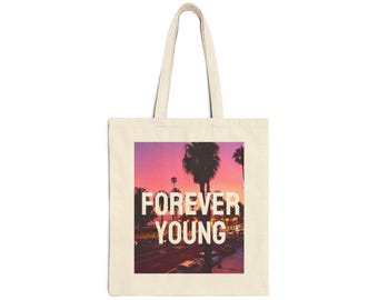 FOREVER YOUNG Graphic Tote Bag | Glossy Type Canvas Tote