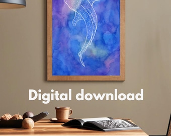 Whale Shark Watercolor Art Print: Ocean Marine Life Decor (Digital Download)
