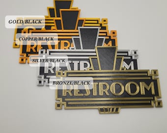 9in 2-color Restroom Art Deco Sign | Bathroom Decor | 3D Printed Decoration | Interior Plastic Decoration