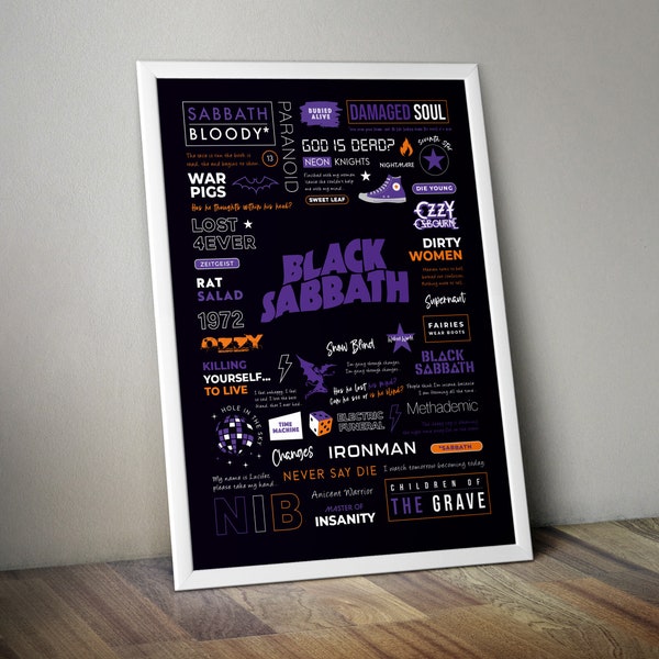 Impresión de carteles de Black Sabbath - Alta calidad - Púrpura paranoico / A4 / A3