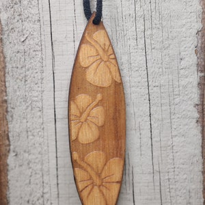 Surfboard Hibiscus Car Air Freshener Wood  Refillable Eco-Friendly 4 inches x 1 inch