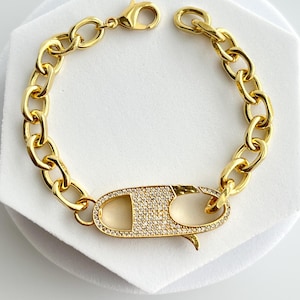18K Gold Filled Chunky Cable Chain Bracelet with CZ Clasp | Chunky Chain Bracelet | Gold Chain Bracelet | Handmade Bracelet