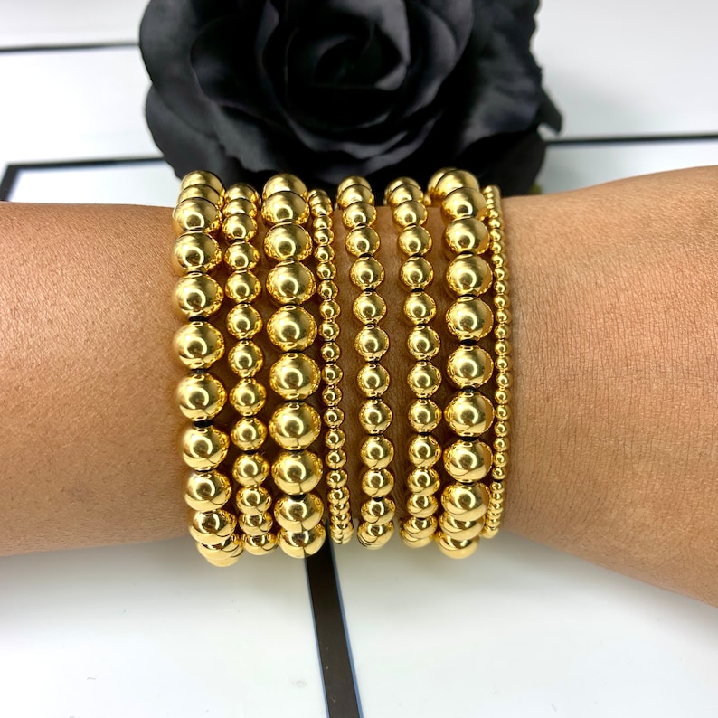 18k Gold Filled Beaded Bracelet Gold Bead Bracelet Stretch Bracelet Non