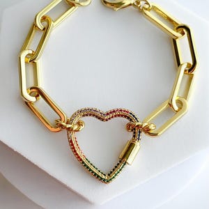 24K Gold Filled Thick Paperclip Heart Bracelet | Chunky Chain Bracelet | Gold Chain Bracelet | Handmade Bracelet