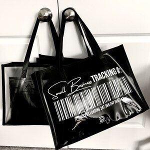 Bolsa de mano negra / Bolsa de mano pequeña para negocios / Bolsa de mano con código de barras / Bolsa de mano de PVC / Bolsa de mano