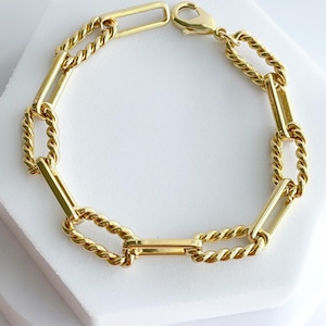 18k Gold Twisted Paperclip Chain Bracelet: Handmade Chunky Gold Jewelry