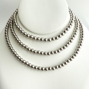 Stainless Steel Beaded Necklace | 6mm Stainless Steel Bead Necklace | Sliver Bead Necklace | Non Tarnish and Waterproof