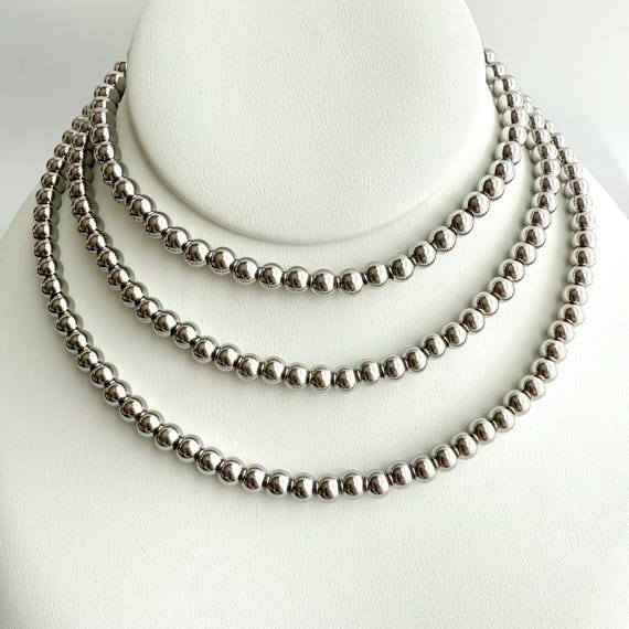 Stainless Steel Beaded Necklace: Non Tarnish Waterproof Jewelry