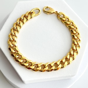 24K Gold Plated Stainless Steel Chunky Cuban Link Bracelet | Cuban Link Chain Bracelet | Gold Chain Bracelet | Handmade Bracelet