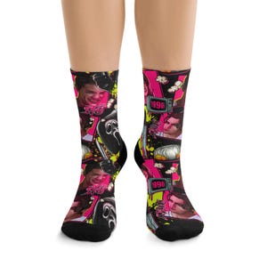 Retro Horror Movie Socks | Cool Cartoon Socks for Gift, Quirky Casual Socks, Festival Fun, Unique Stocking Stuffer, 90s Nostalgia