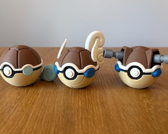 Custom Pokeball Pocket Monster Squirtle Evolutions Collectible Display Balls - 3D Printed Model Figures
