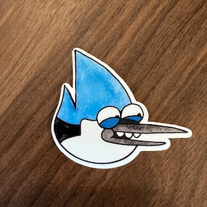 Mordecai - Laughing Mordecai, Regular Show Glossy Vinyl Sticker