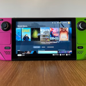 Steam Deck Vinyl Skin - Pink and Green Handheld Replica Controller Style, Removable Matte Vinyl