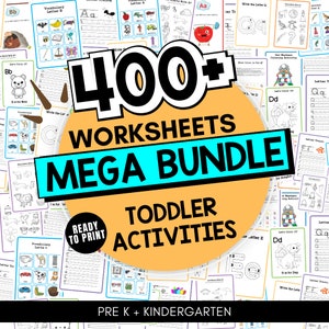 Toddler Curriculum Activities -  Preschool Pre-K + Kindergarten Learning Bundle - Activity Worksheets , Coloring , Dot To Dot, Printable