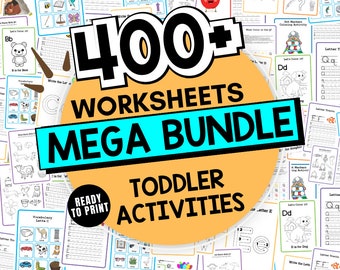 Toddler Curriculum Activities -  Preschool Pre-K + Kindergarten Learning Bundle - Activity Worksheets , Coloring , Dot To Dot, Printable