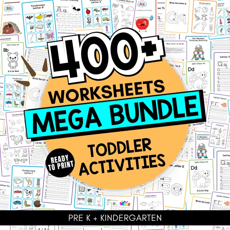 Toddler Curriculum Activities Preschool Pre-K Kindergarten Learning Bundle Activity Worksheets , Coloring , Dot To Dot, Printable image 1