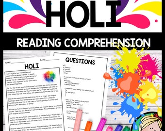 Holi Reading Comprehension & Questions Worksheet - Spring Festivals - Hinduism