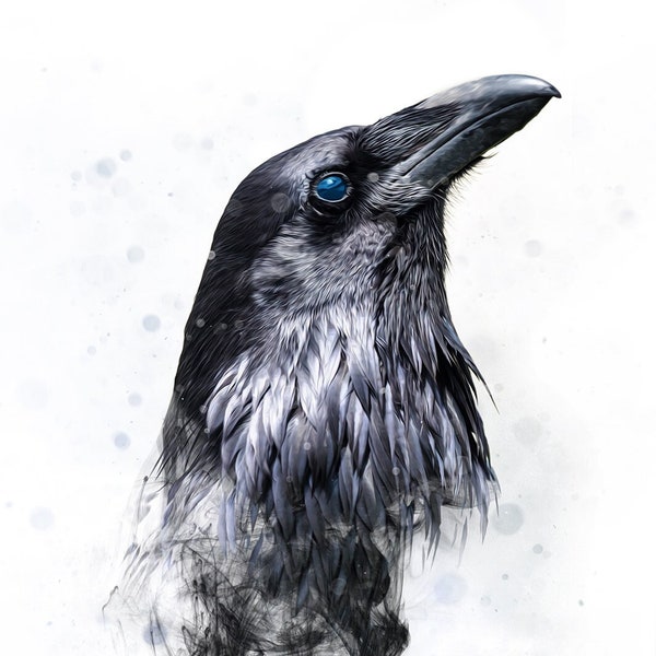 Raven huginn / valhalla, viking god odin, norse mythology, black bird, Raven art print, raven painting, wall art poster, black crow print