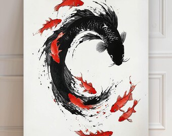 Black trout print | trout print | black trout painting | japanese fish poster | sumi-e | asian art print | wall decoration